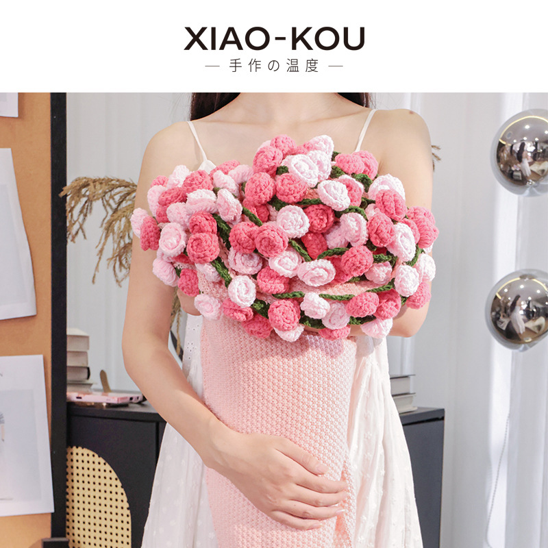 【粉色毯渐变花】手工钩织玫瑰花束毯子送礼物午睡毯披肩毯节日礼物