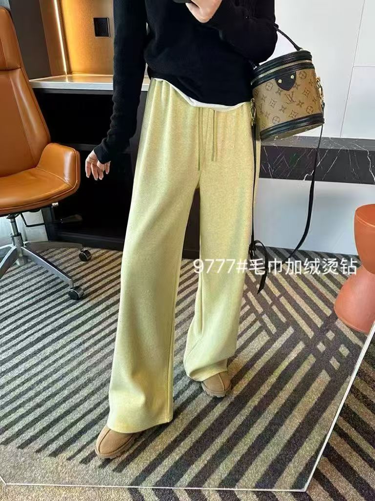美腻烫钻9777设计感加绒休闲裤女冬新款加厚宽松阔腿糯米裤