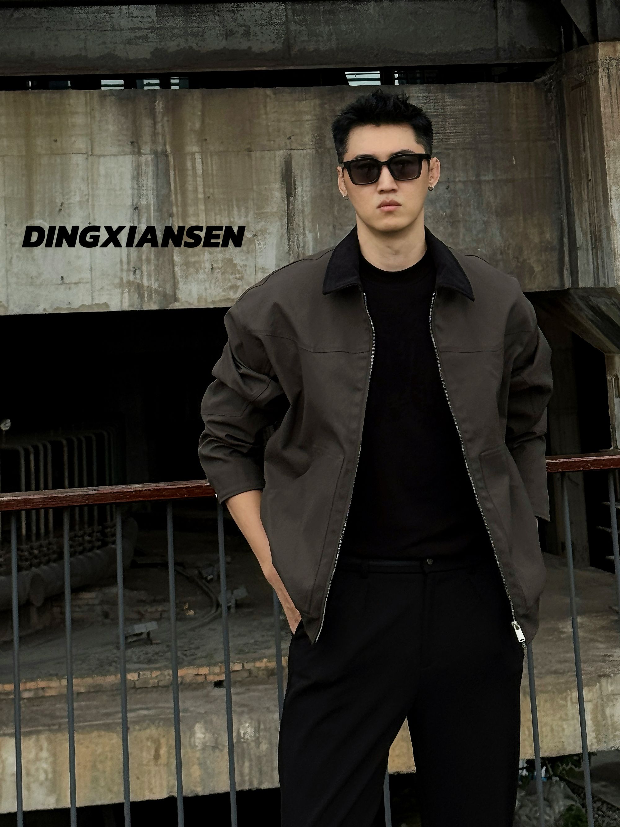 丁先森-美式翻领帆布硬汉百搭工装男士夹克外套