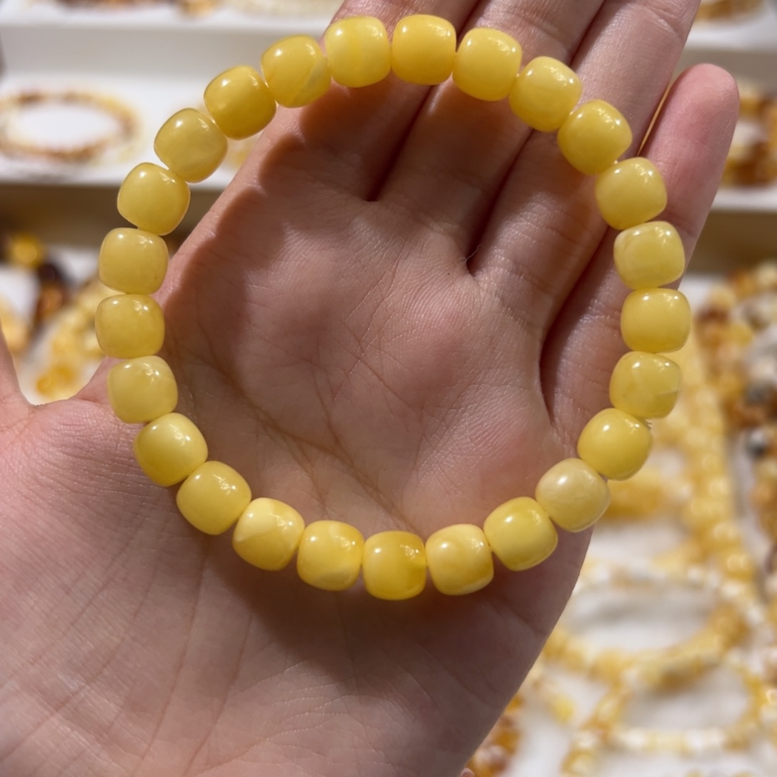 琥珀未镶嵌珠宝奇石浓蜡鸡油黄精工老型手串