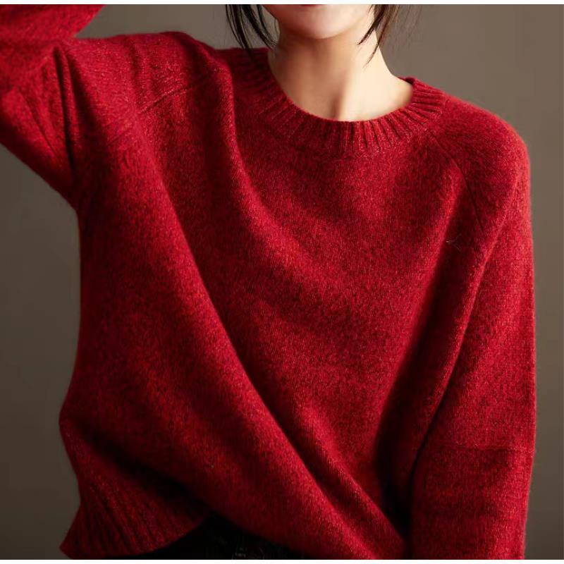 酒红色双面拉绒新款套头毛衣韩版百搭亲肤套头羊毛衫显瘦花纱莉莉