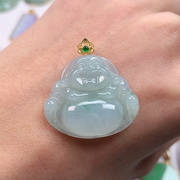 翡翠颈饰18K金镶嵌天然翡翠a货