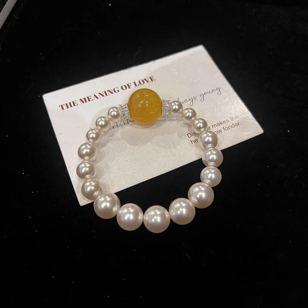 F758 11mm贝珠+顶珠黄萤石设计款手串 多样性发一