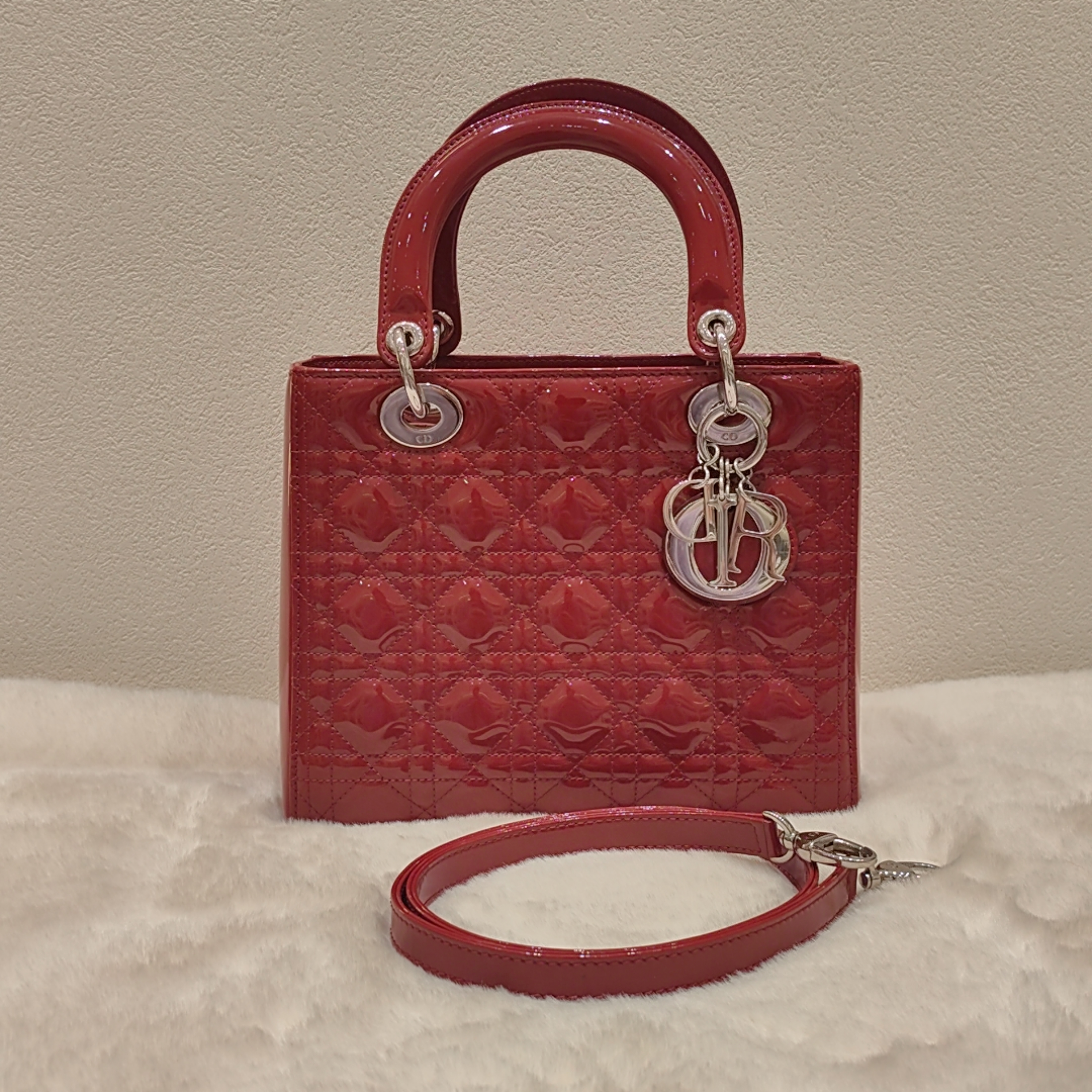 90新 DIOR/迪奥 漆皮五格戴妃包单肩手提包