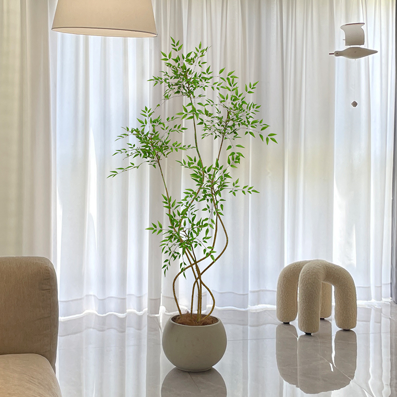 南天竹仿真植物盆景落地摆件仿生绿植假绿植客厅大摆件高端盆栽