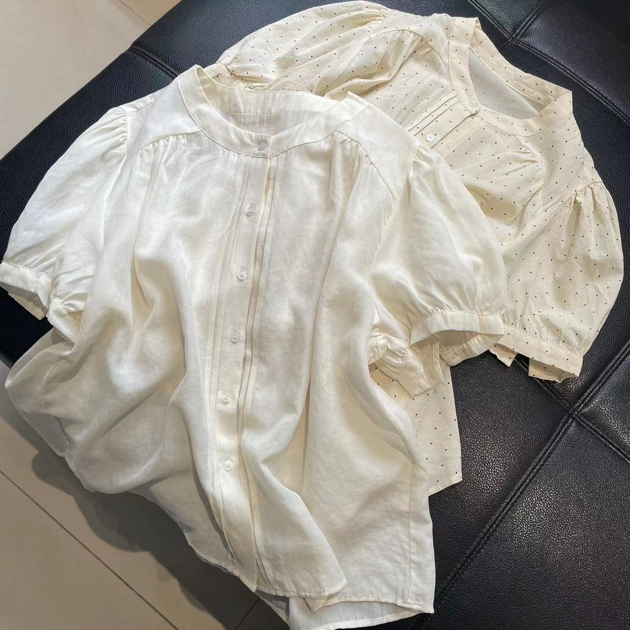 CS390夏装新款圆领短袖宽松休闲衬衫女士