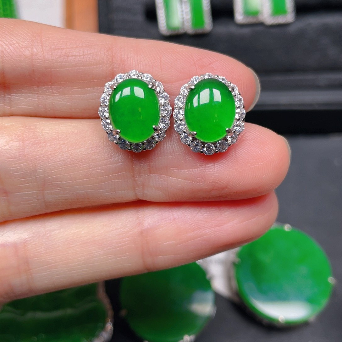 银S925镶嵌翡翠耳饰夹****i耳钉