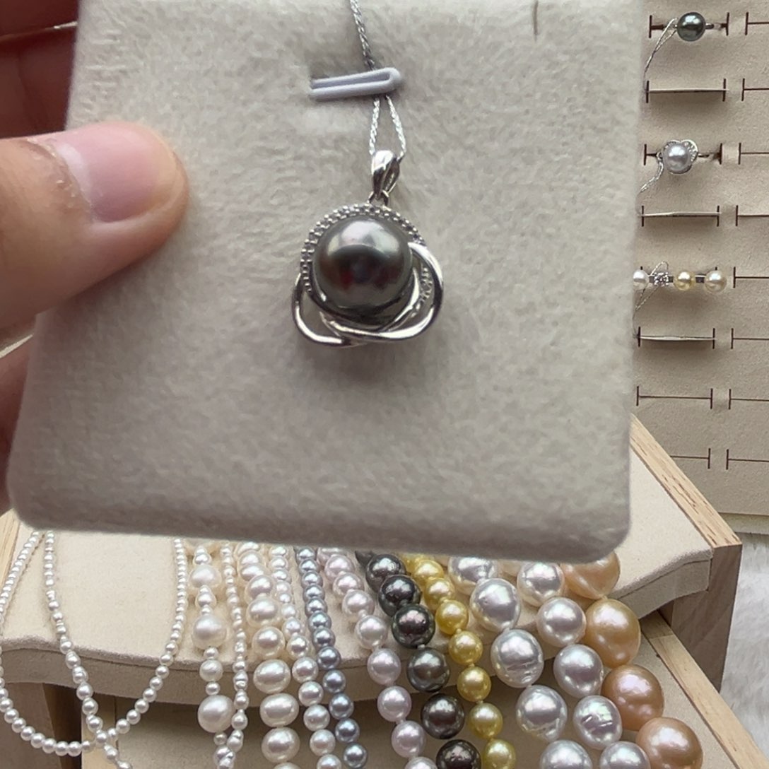 银S925镶嵌吊坠(不含链)海水珍珠10.5mm大溪地46号