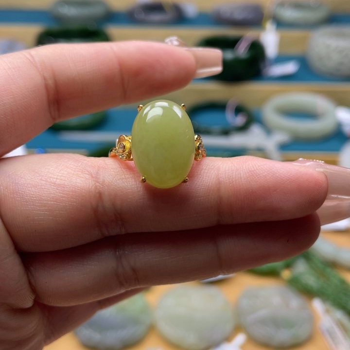 和田玉戒指银S925镶嵌