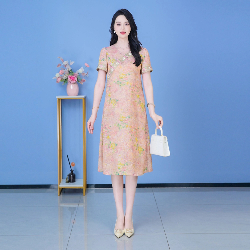 夏季中国风裙子女2025年夏季新款时尚优雅减龄连衣裙显瘦气质