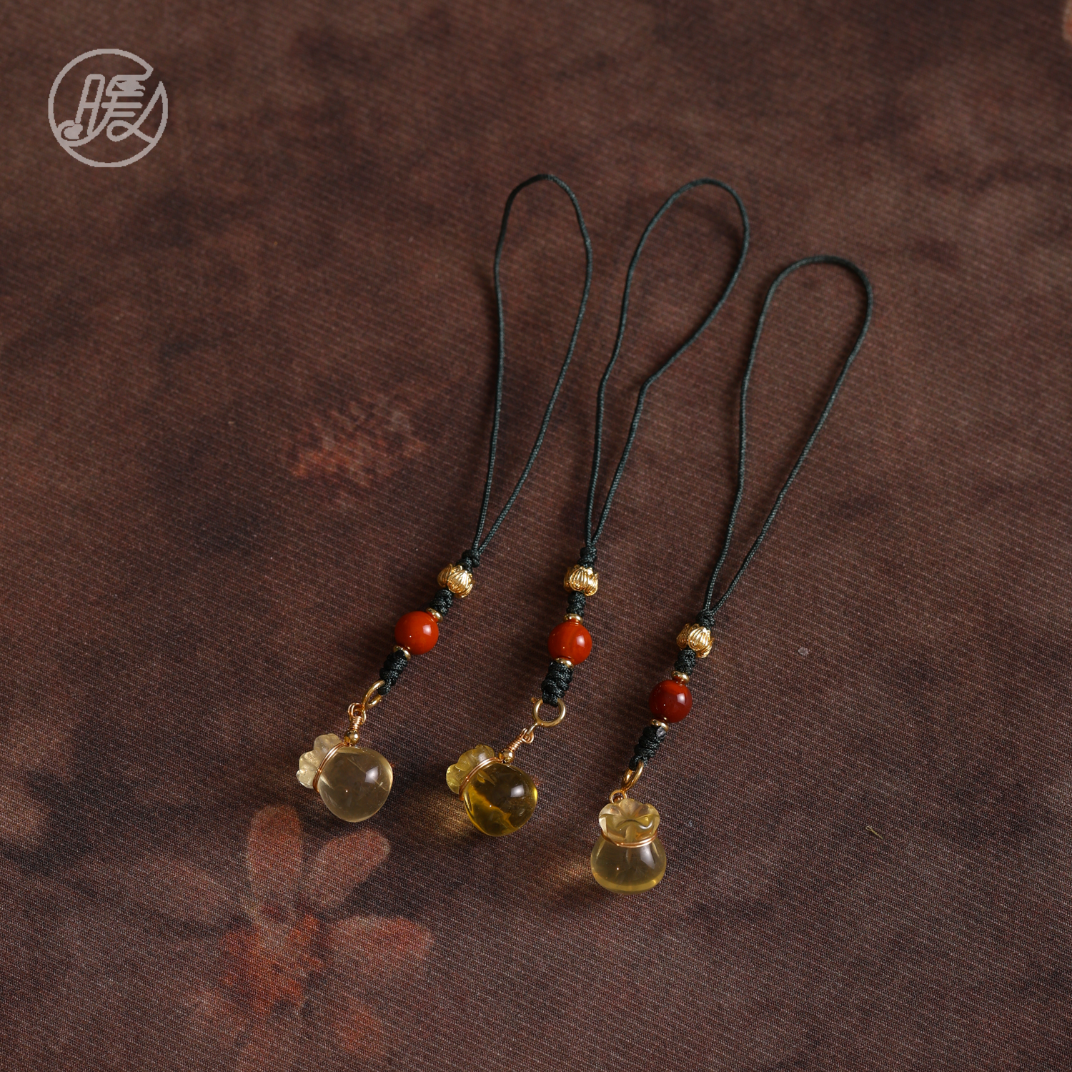 Nuanyan/暖言黄水晶钱袋挂件搭配玛瑙编绳手机挂Z3220多样性发一