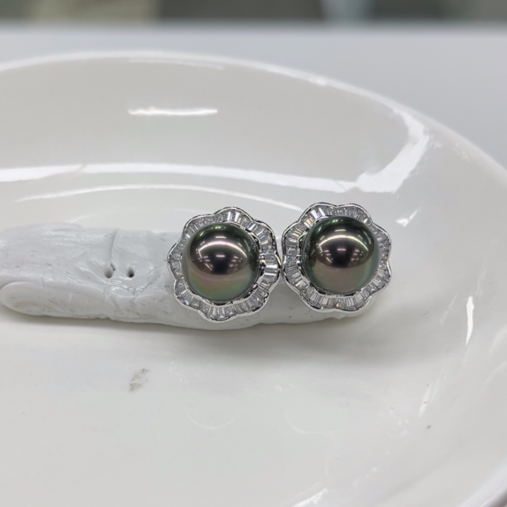 银S925镶嵌耳饰海水珍珠9-10mm