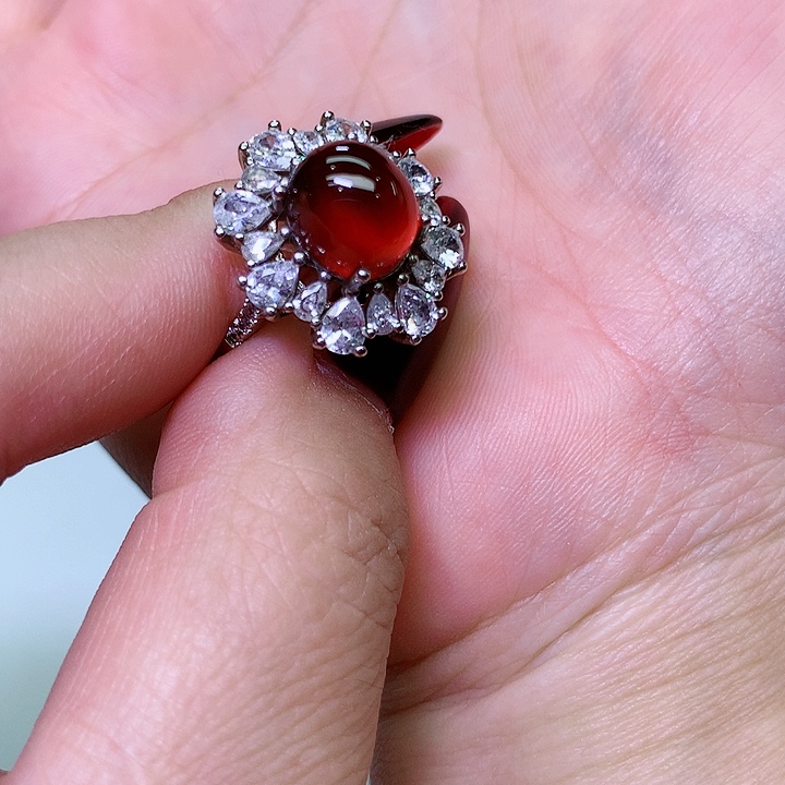石榴石戒指银S925镶嵌
