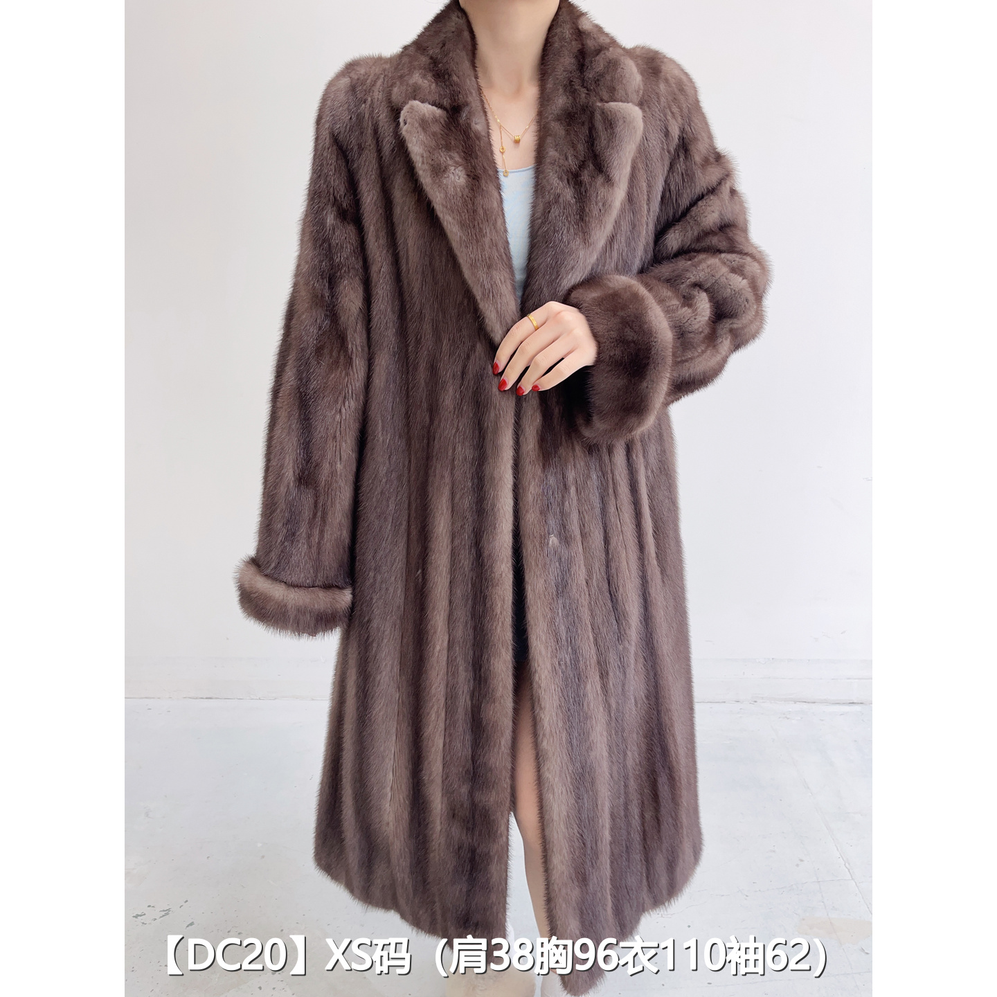 【DC20】XS 拿铁灰超长款全抽貂皮水貂外套女 西装领挽袖 51020