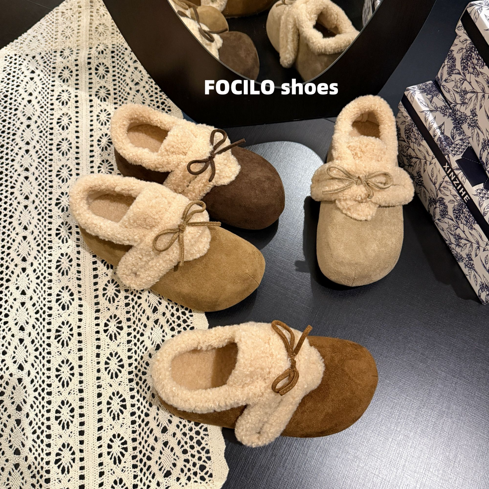 厚底勃肯鞋加绒休闲蝴蝶结女款爆款2025新款百搭秋款外棉鞋保暖