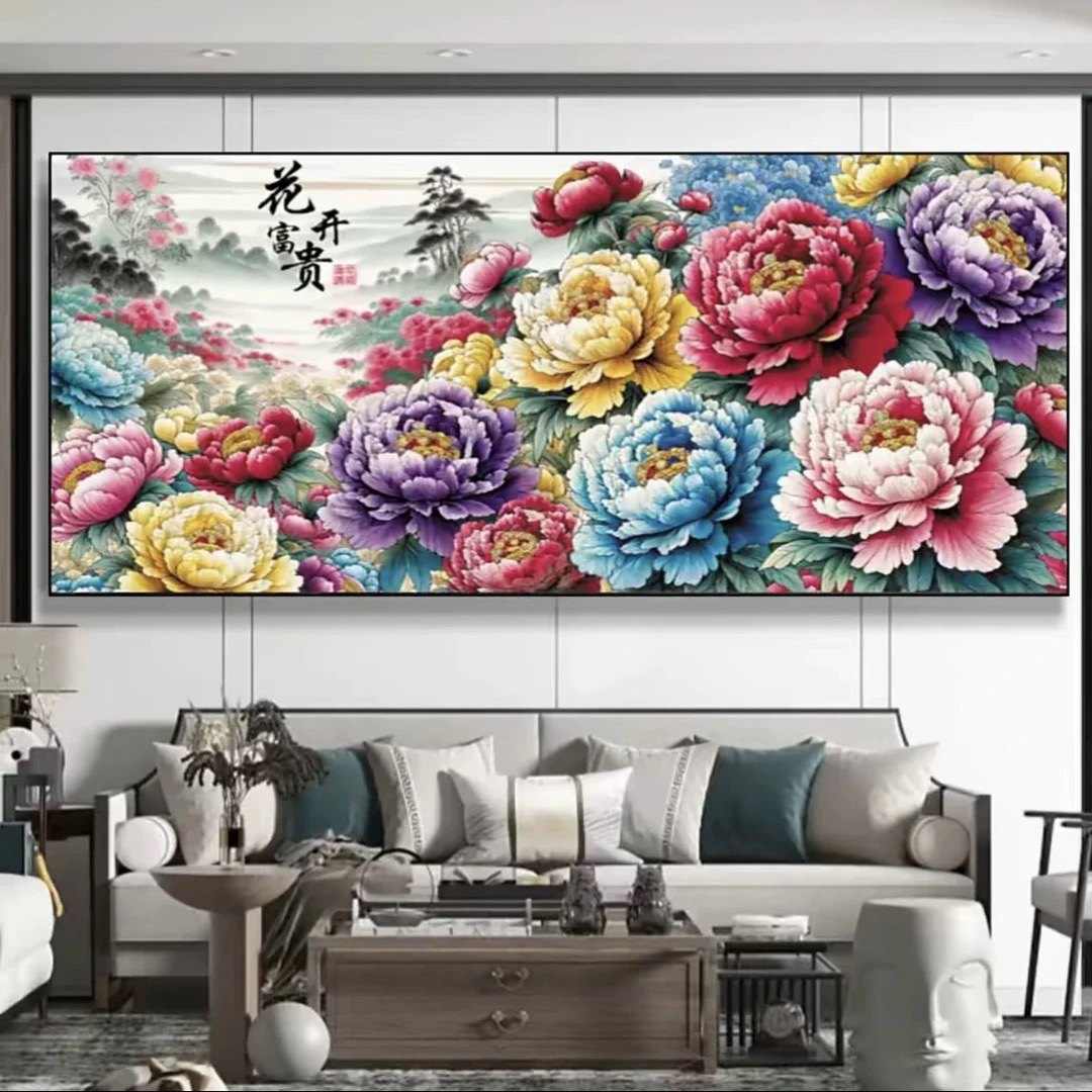 2.8大格纯手工绣好的十字绣成品667花开富贵大牡丹装饰画刺绣客厅
