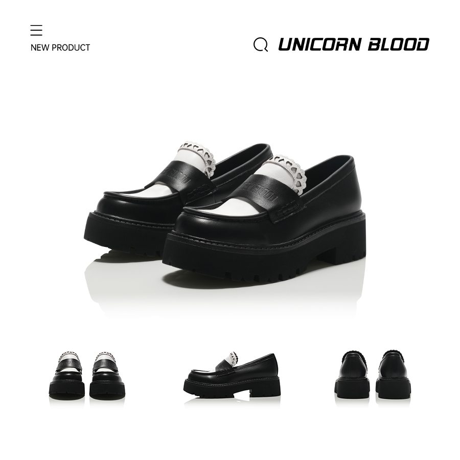 UNICORN BLOOD英伦风撞色乐福鞋中跟小皮鞋通勤浅口一脚蹬单鞋