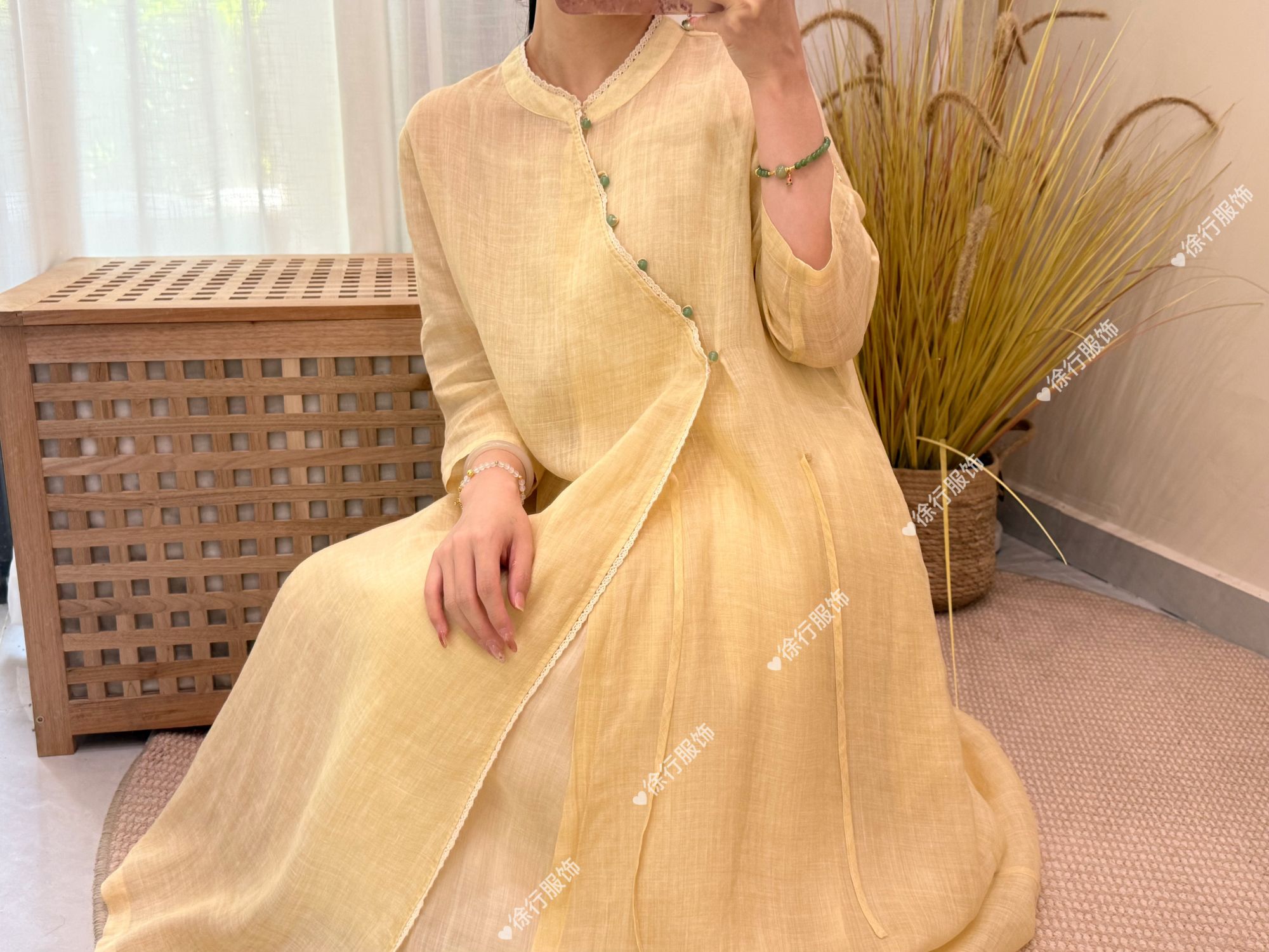 { 鹅黄长袍 } 新中式温柔风盘扣苎麻仙女裙氛围感显瘦连衣裙夏季
