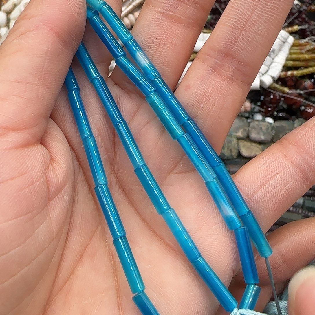 玛瑙/玉髓合金珠宝半成品蓝玛瑙管珠3-12mm一条