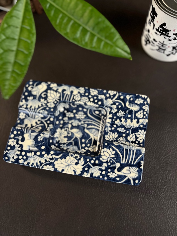幽蓝溪堂仿元青花二号釉一路连科复古雪茄缸家用黑色陶瓷青花瓷