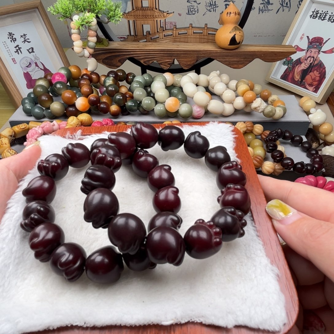 菩提根/象牙果手串糖心老料15雕刻猫爪手串
