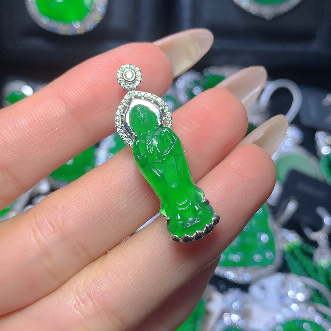 翡翠吊坠(不含链)银S925镶嵌翡翠