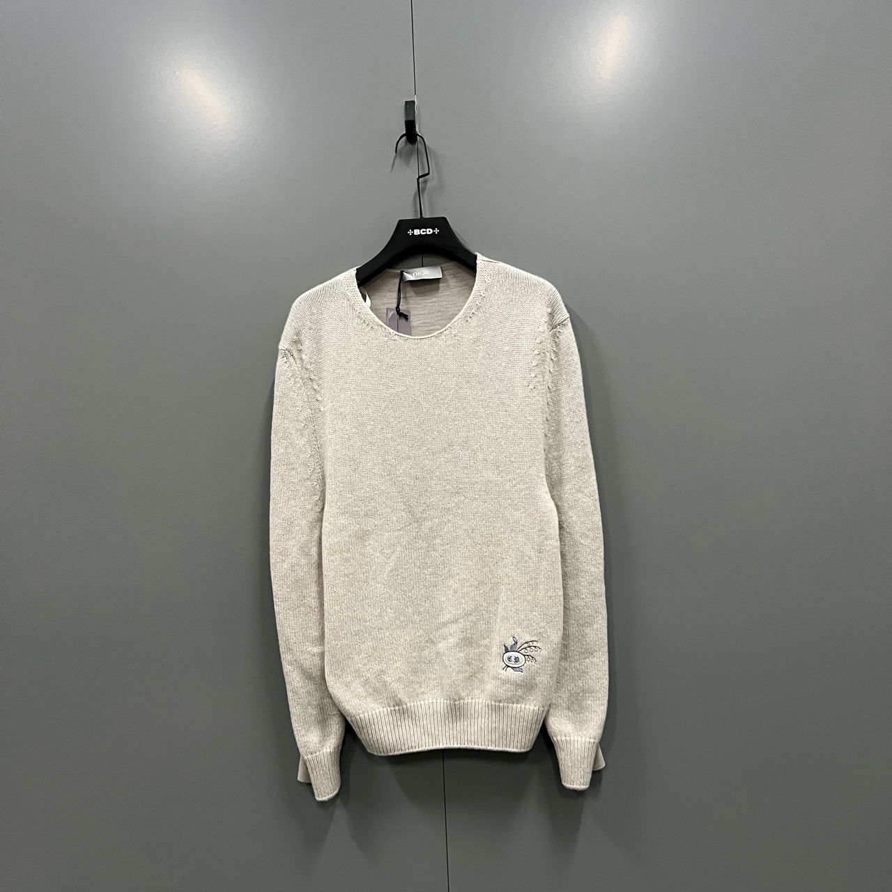 99新 DIOR/迪奥 （bb）126 米色刺绣logo圆领针织衫  L码