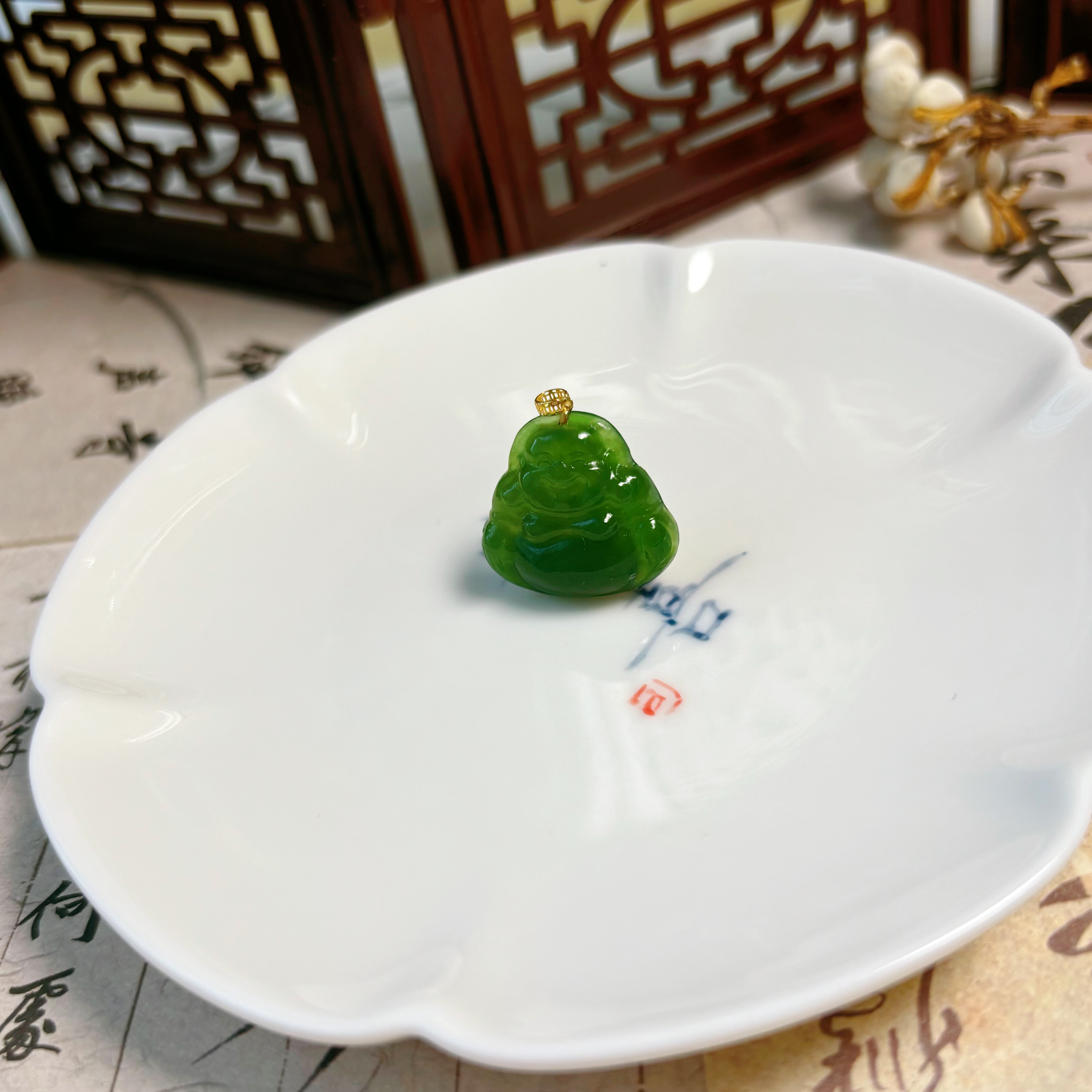 和田玉 碧玉佛公 18k金扣头 1111  多样性发一件