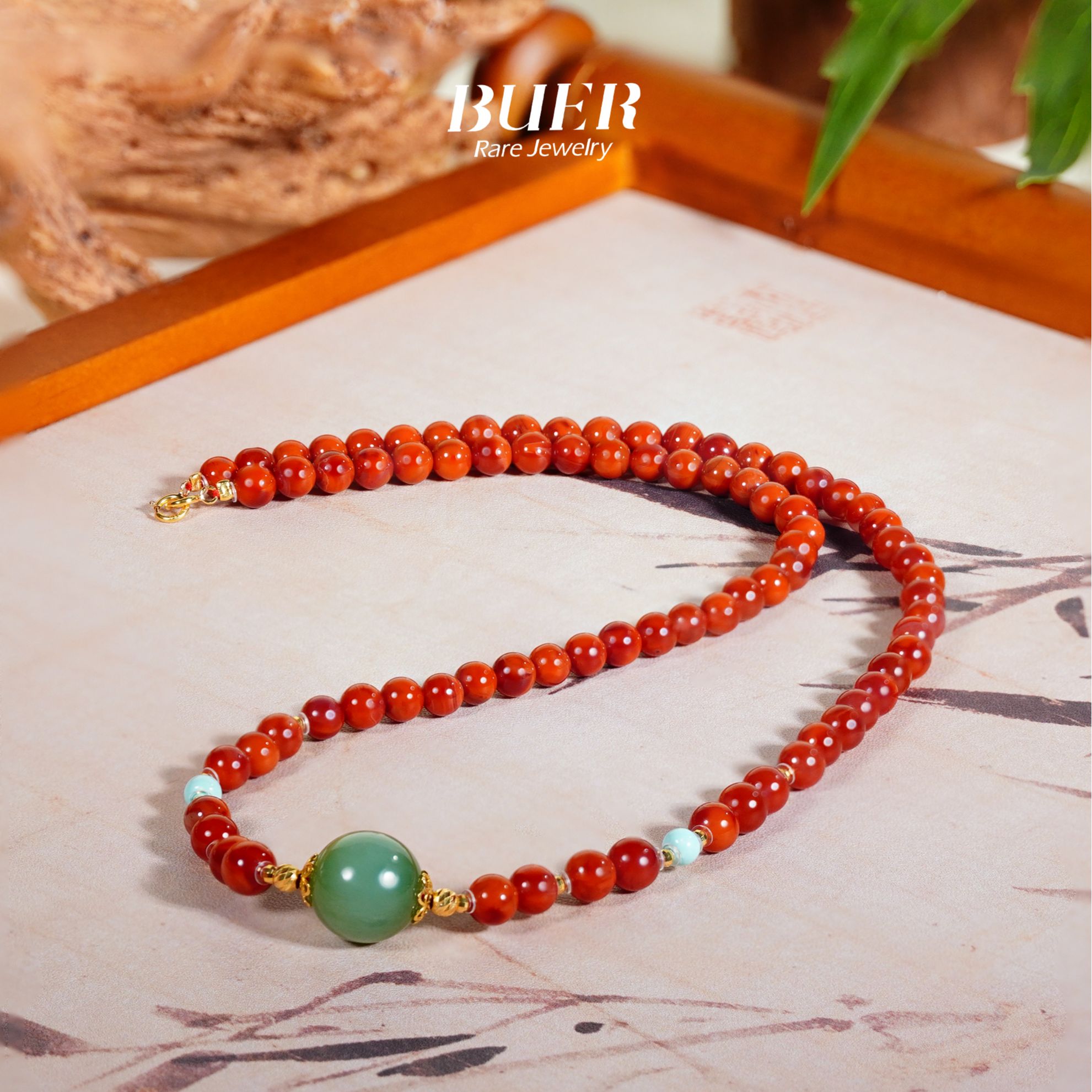 【不二】牛血红-川料九口南红18K金DIY项链5mm（多样性发）