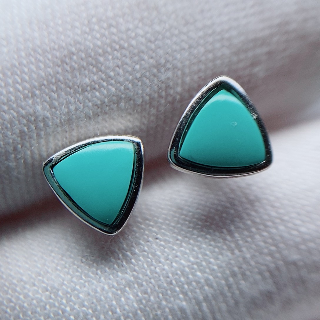 绿松石耳钉银S925镶嵌