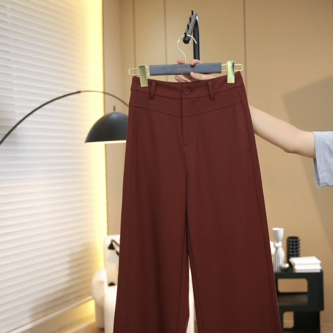 天丝羊毛中高腰直筒窄版阔腿休闲裤9131