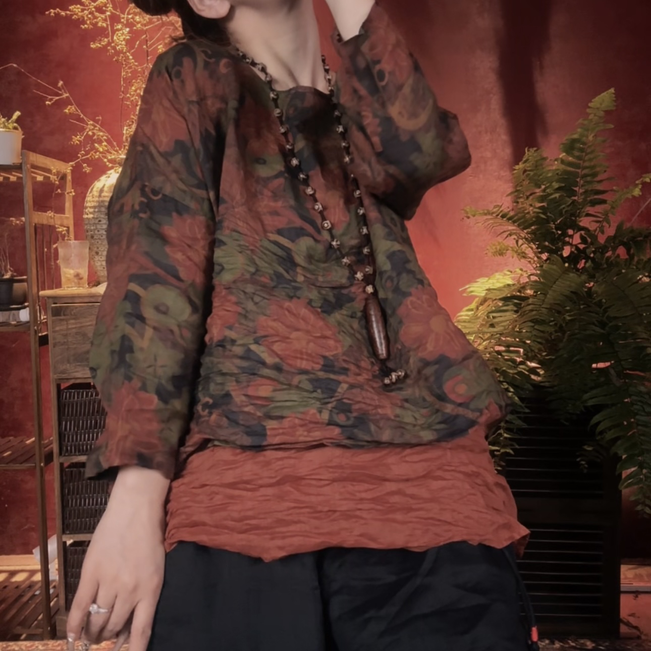 小妖精～苎麻花色上衣（衣长60胸围120左右）