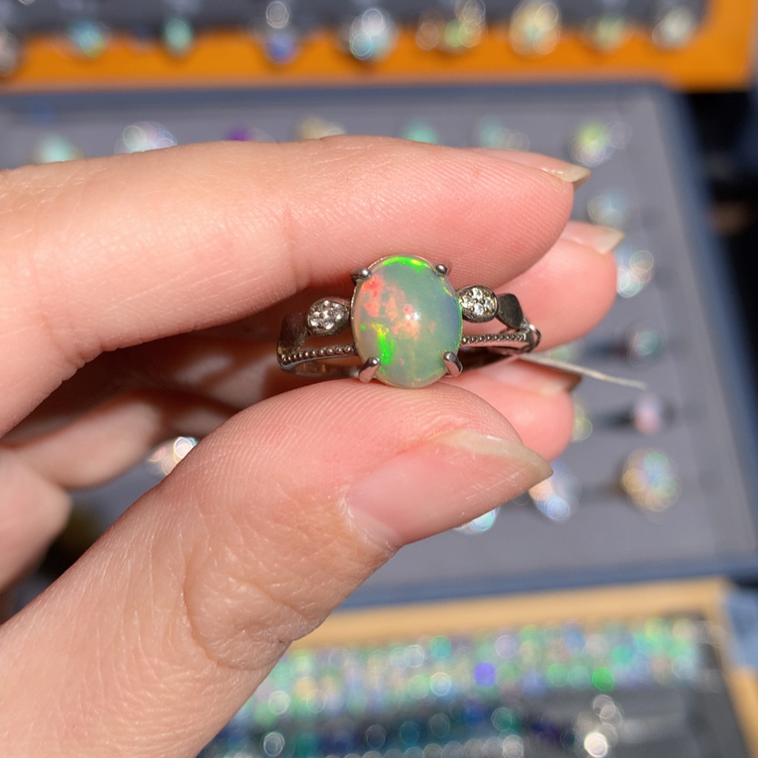 银S925镶嵌欧泊欧泊戒指y