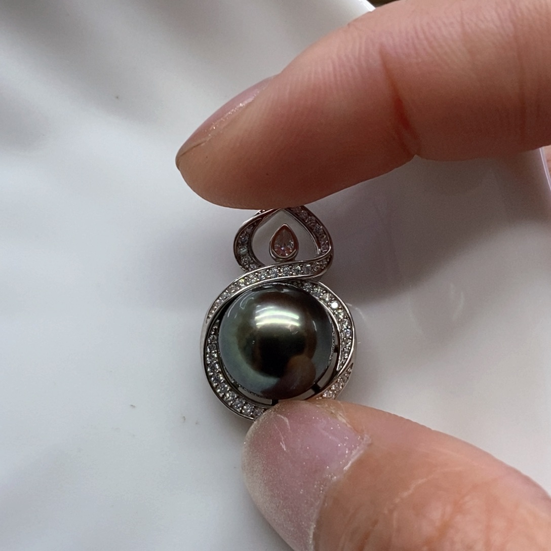 银S925镶嵌海水珍珠吊坠(不含链)