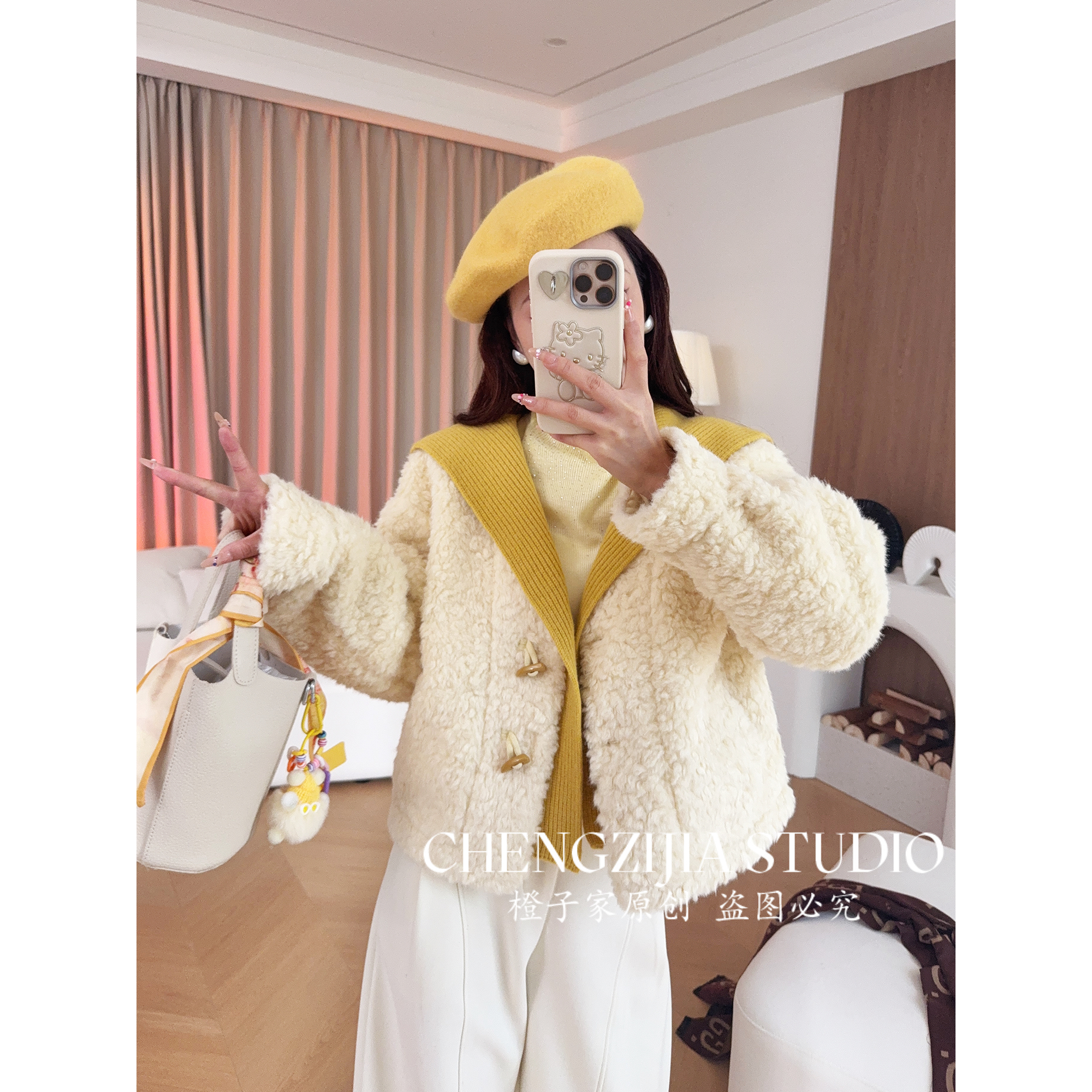 【认准原版正品！！】【裴诗婷】WT00066牛角扣翻领毛毛加厚短款外套05