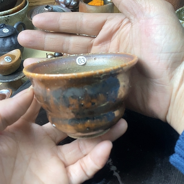 杯手工粗陶、柴烧茶器