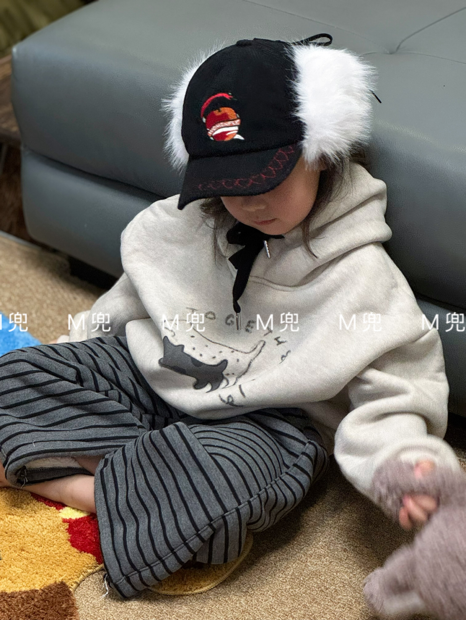 25年新款学院风儿童灯芯绒鸭舌帽 设计师款棒球帽毛毛护耳帽