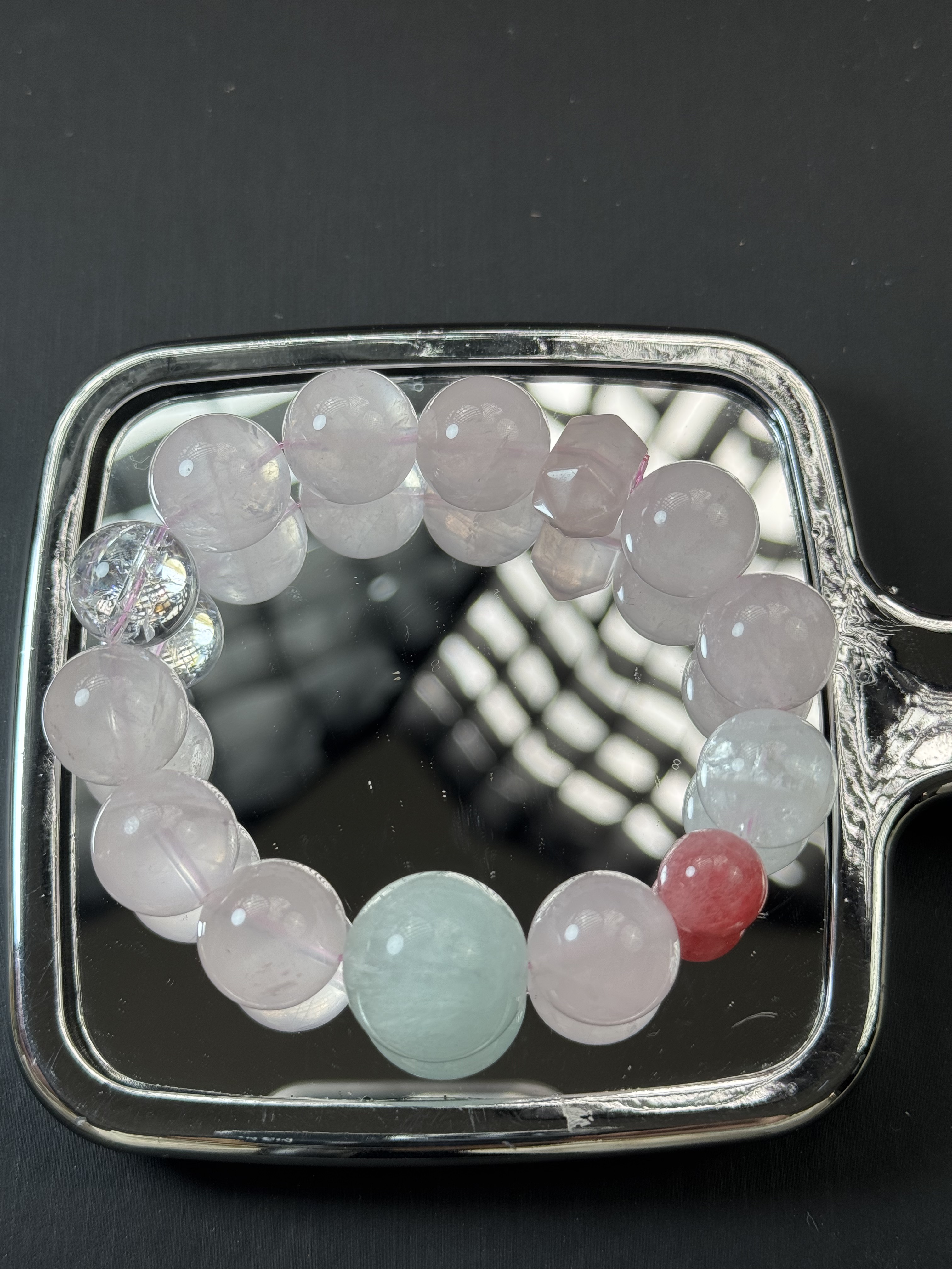 A735 天然粉水晶多宝手链15mm+多样性发一