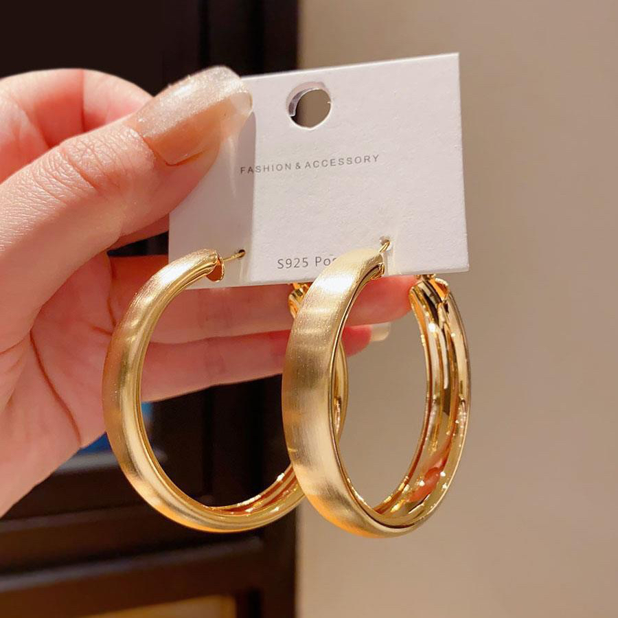 铜合金耳饰 925银针5㎝拉丝耳圈