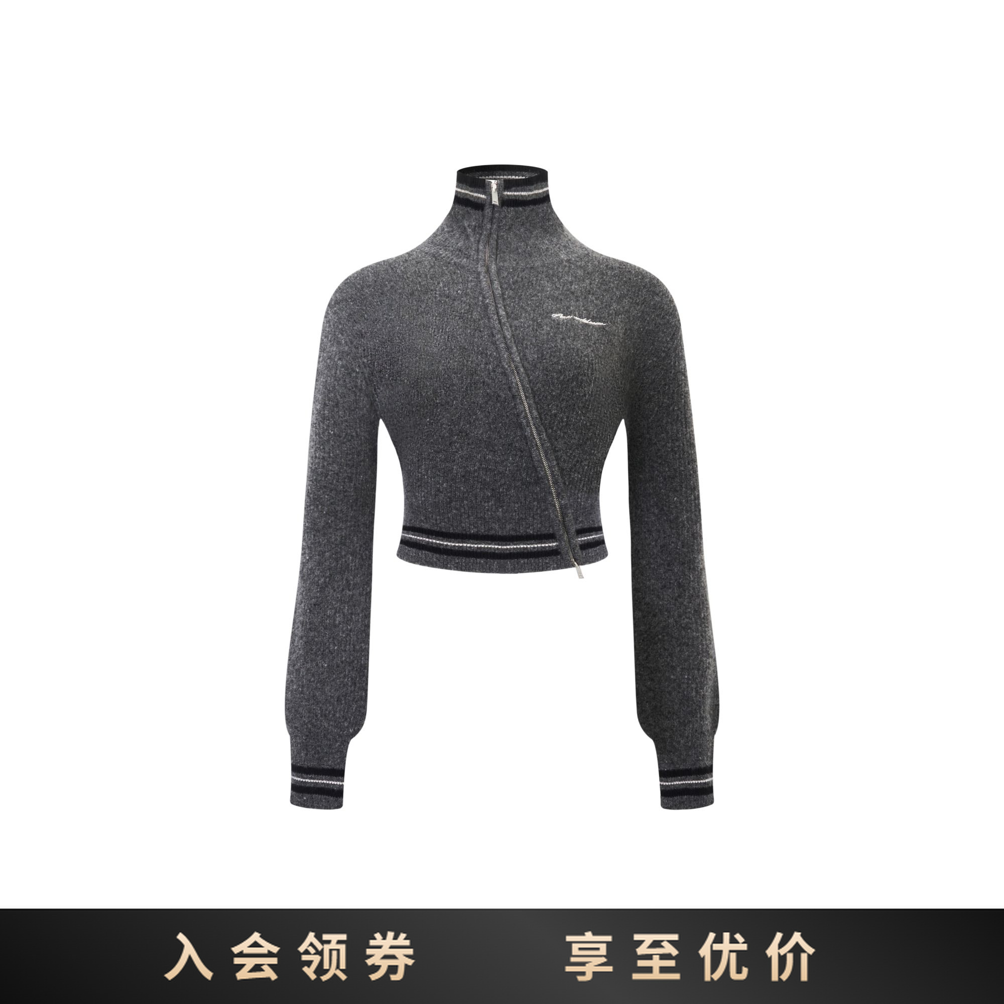 ANNANDELMAN女套头款短款圆领毛针织衫灰色秋冬毛衣高领打底