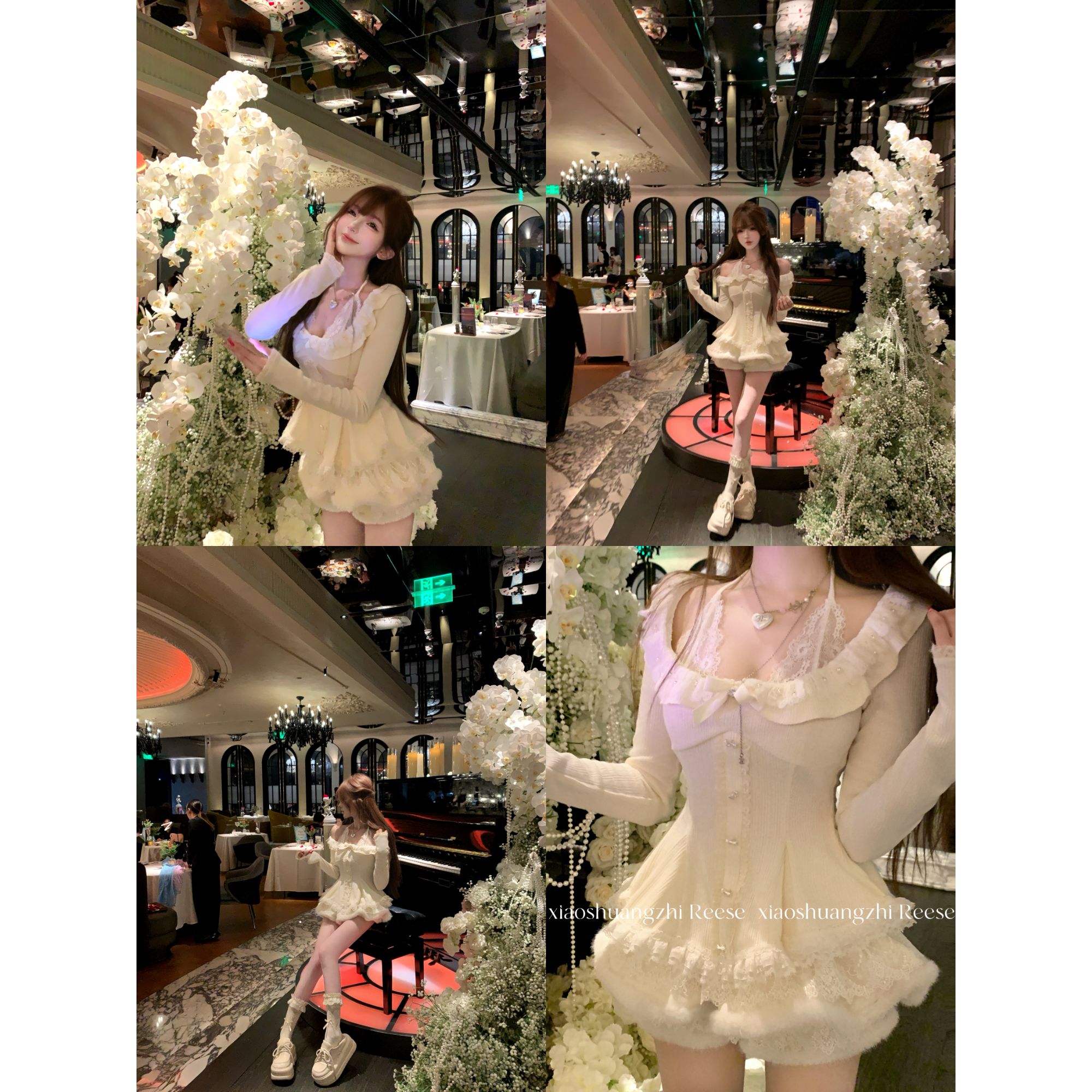 瑞茜·威瑟斯 奶油雪霜 冬季纯欲风小众设计显瘦时尚套装R8511-1Y