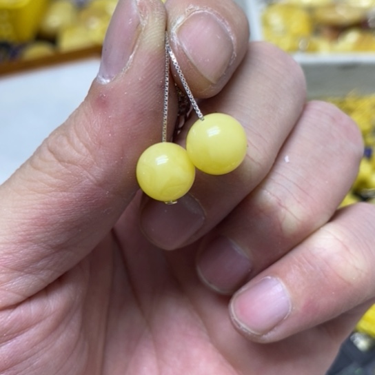 蜜蜡裸石银S925镶嵌耳坠