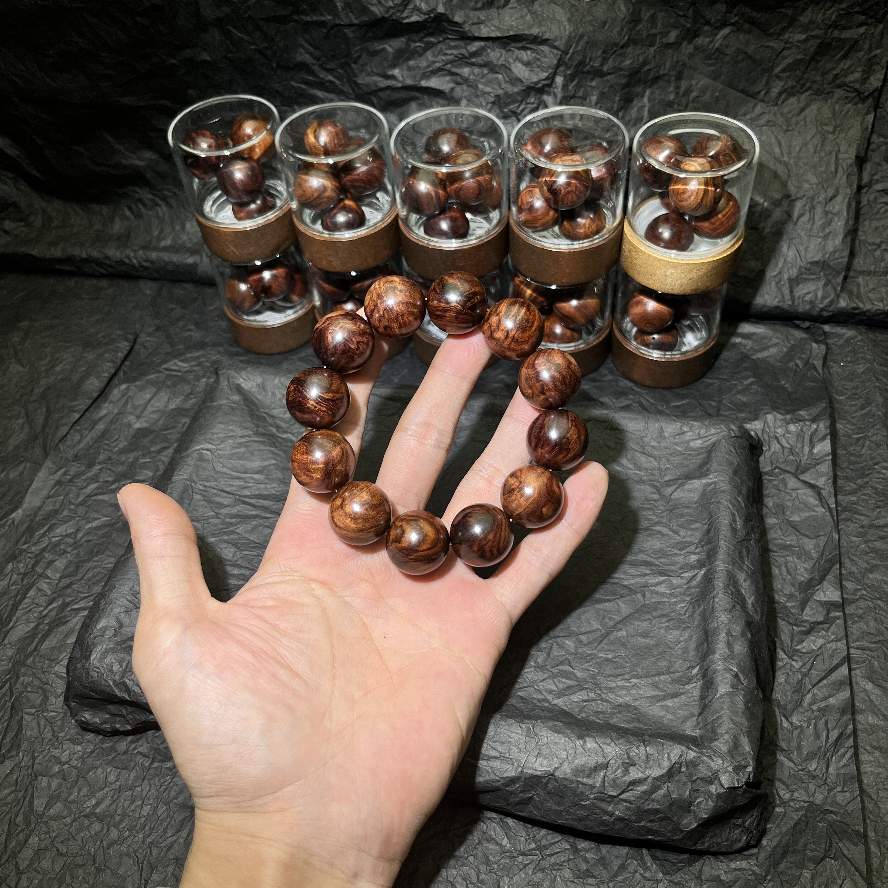 上等黄花梨手串【甲骨文】海南黄花梨老料2.0/紫油梨妖纹水波/无蜡