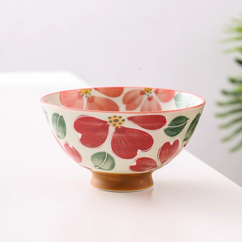 【小鹿田烧】樱花小碗米饭碗亲子碗儿童碗日本进口家用釉下彩11.5cm