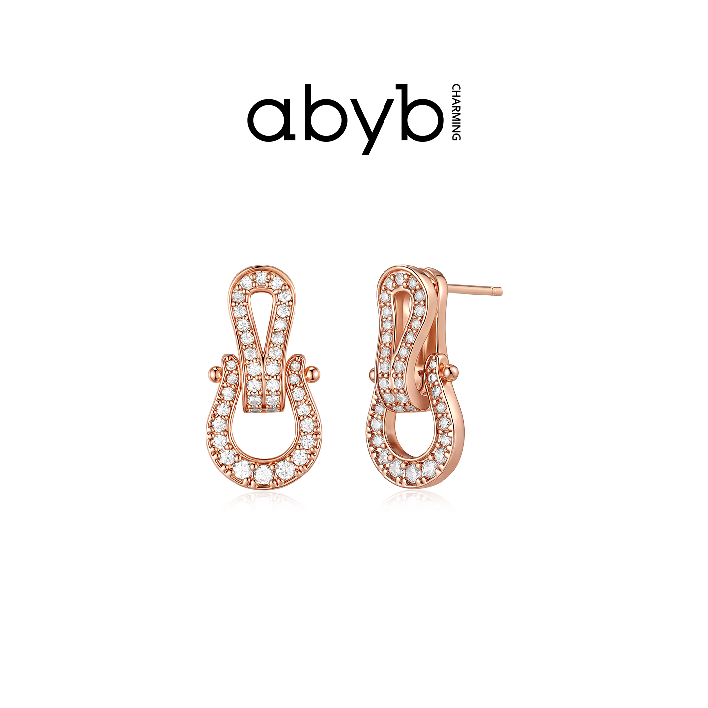 ABYBCHARMING 铜合金合成锆石耳饰 镀K非贵金属金马运连连耳环