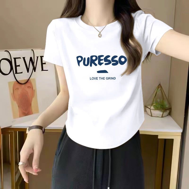 爆款正肩T恤女短袖夏装短款下摆不规则小上衣 25022# 衣长46