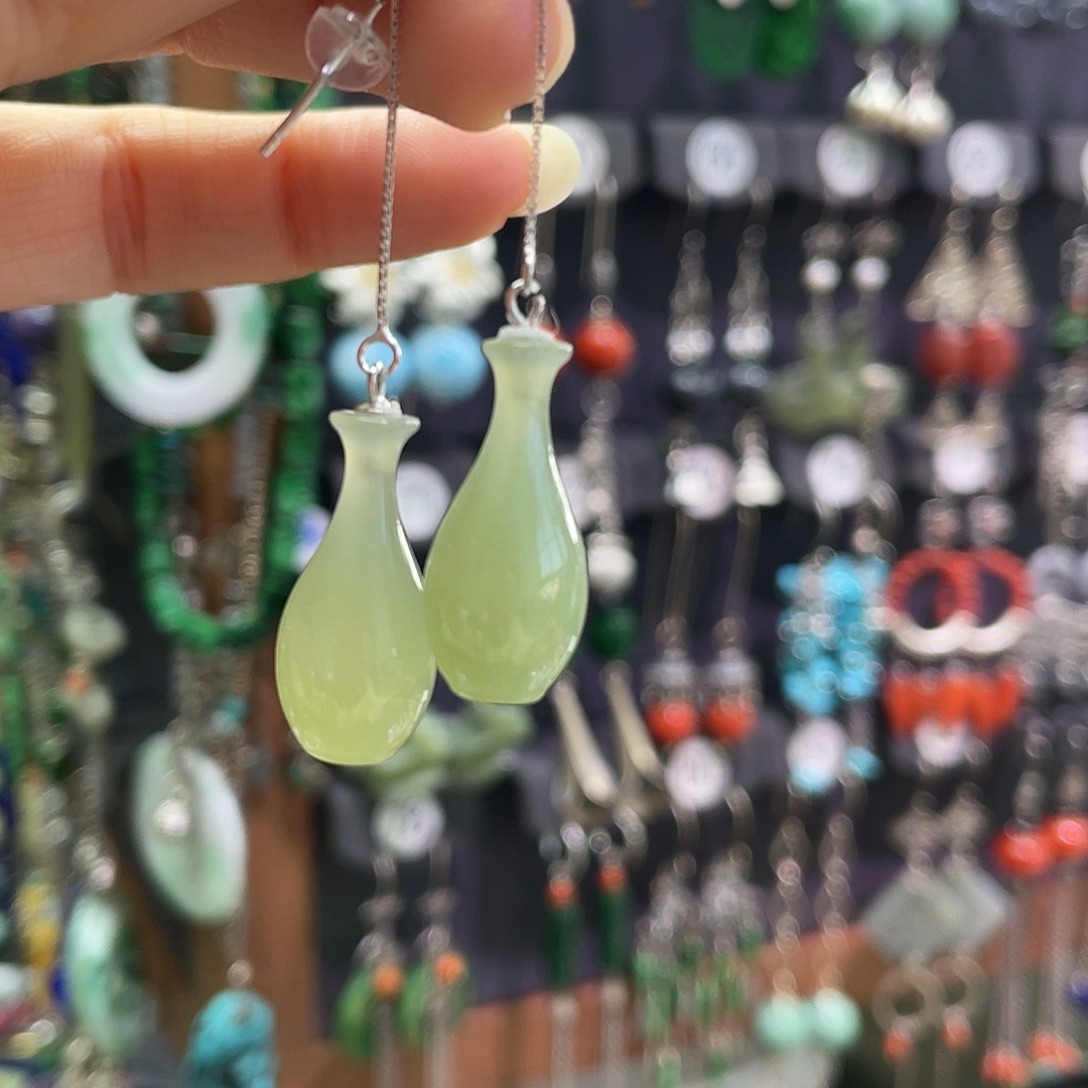 和田玉银S925镶嵌耳饰914hngh