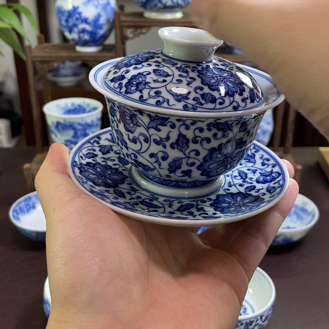 特***谱陶纯手工手绘重工缠枝莲