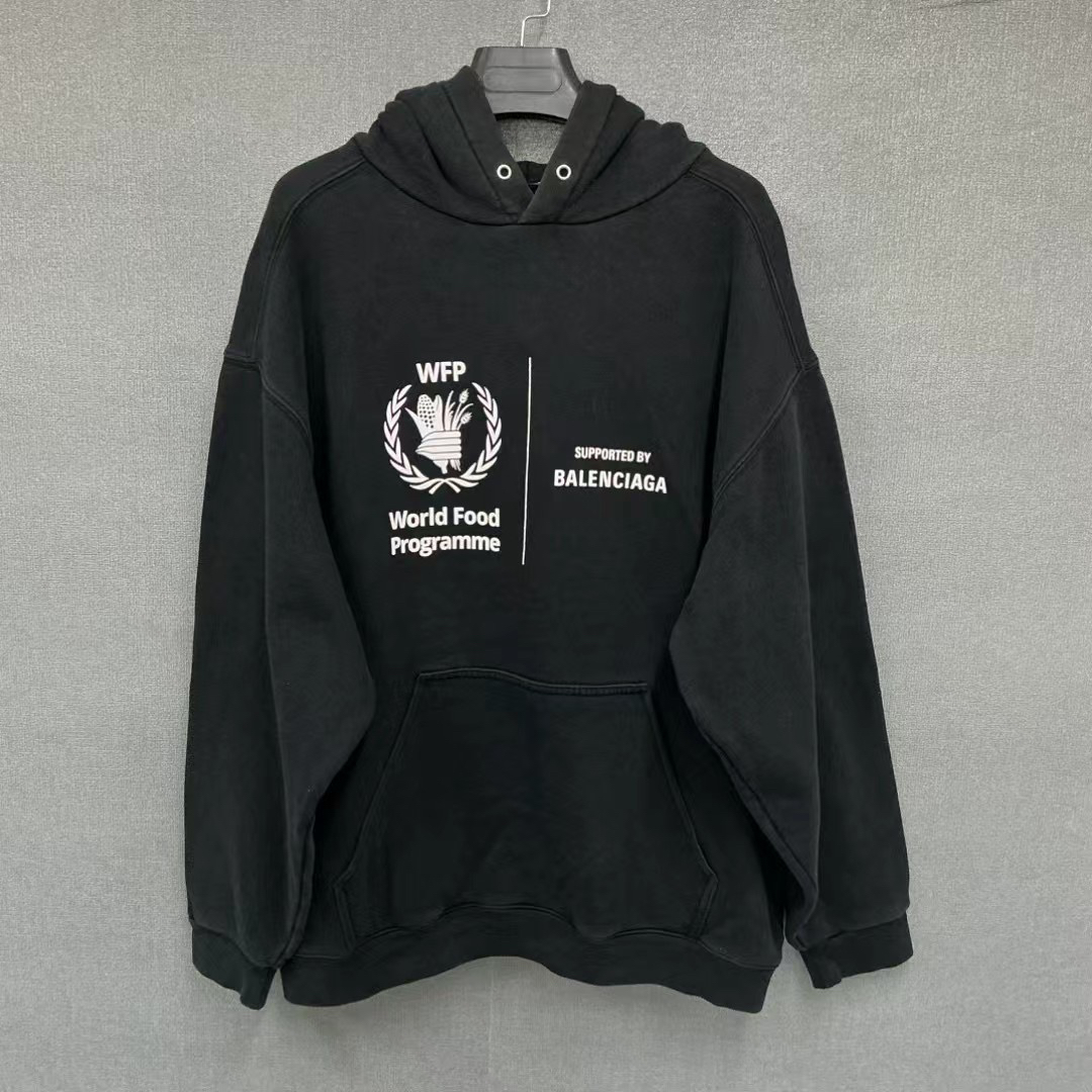 99新 Balenciaga/巴黎世家 WFP联名款世界粮食署印花帽衫卫衣L码