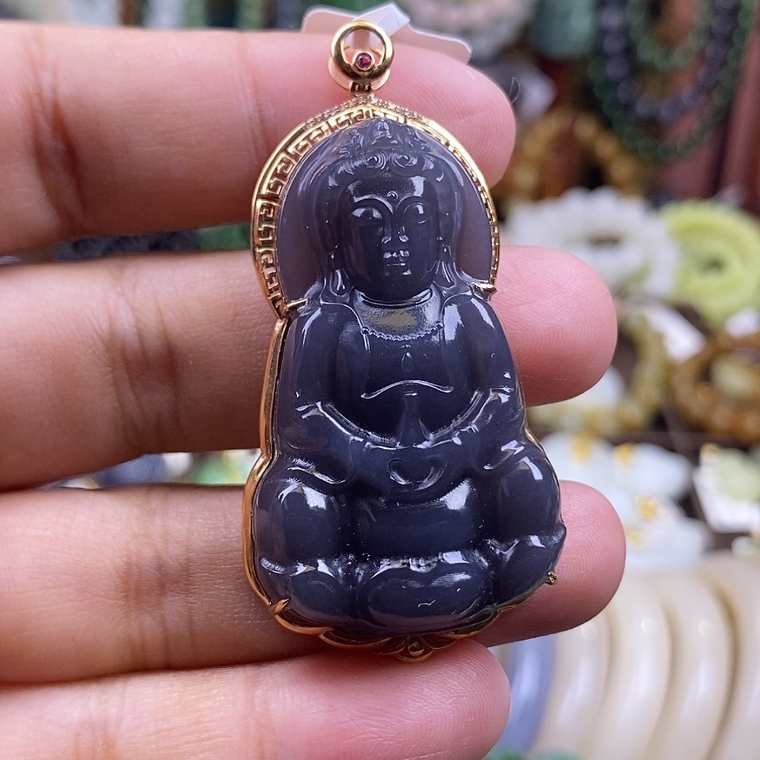 和田玉未镶嵌颈饰收藏级烟紫老料浓紫金镶观音吊坠